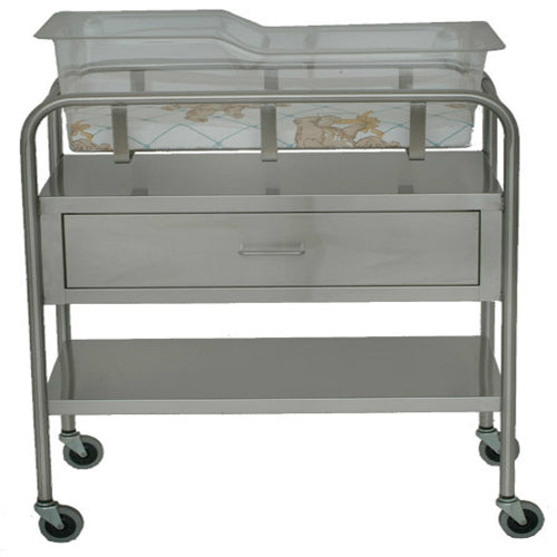 UMF MEDICAL-SS8525 Stainless Steel Bassinet 1 shelf, 1 drawer, 32"W x 35.25"H x 17"D with basket (8545) and mattress (8546)