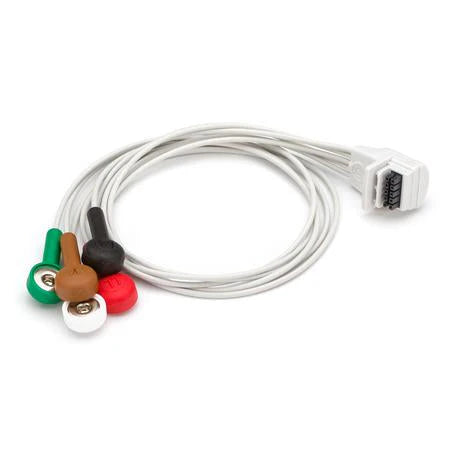 Welch Allyn/Hillrom-9293-036-62-Patient Cable H3+ 5-Wire 2X5 RA Snaps AHA Gray(Each)