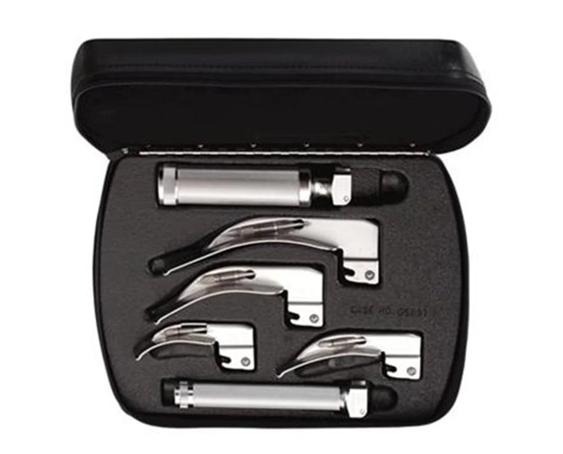 Welch Allyn/Hillrom-69096-Welch Allyn Miller 2.5 V Standard Laryngoscope Set, Lamp at Distal Tip; Stainless Steel, Includes Blade Sizes #0, #1, #2, #3 and #4, Medium C- Cell Power Handle, Small AA-Cell Power Handle, Hard Storage(Each)