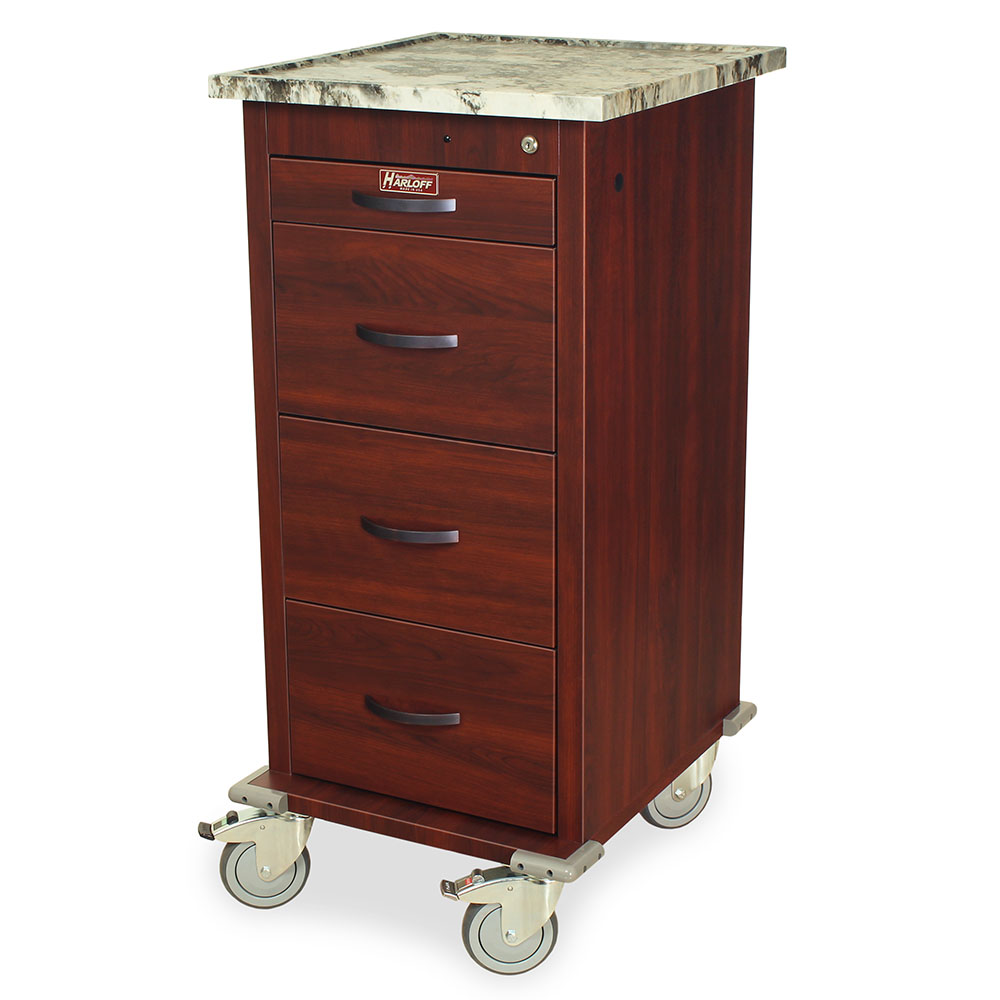 Harloff-WV240PC-CM-Wood Vinyl 240 Punch Card Medication Cart with Key Lock, Locking Narcotics Box-Cherry Mahogany