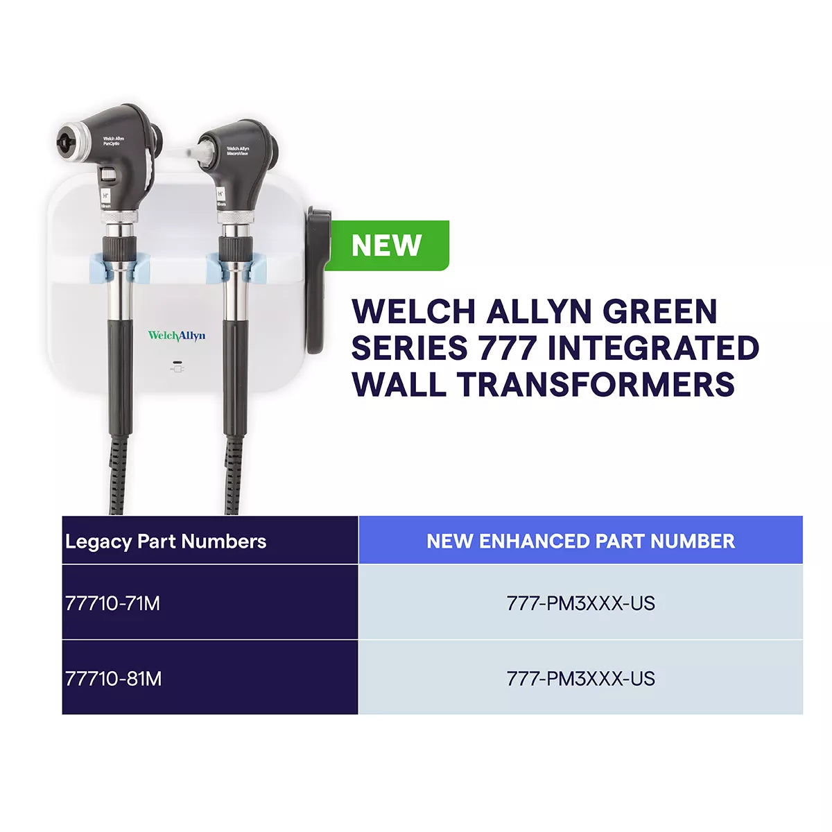 Welch Allyn/Hillrom-777-PM3XXX-US Green Series 777 Wall Transformer with Otoscope and Ophthalmoscope