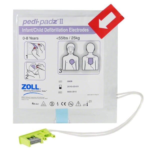 Electrodos multifunción pediátricos ZOLL-8900-0810-01 Pedi•padz II: diseñados para usar con el desfibrilador ZOLL AED Plus®.