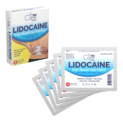 Dynarex-1454 Lidocaine Pain Relief Gel-Patch 10cmx14cm - 4%, 10cm x 14cm, 1pc/bag, 5bg/box, 12bx/cs