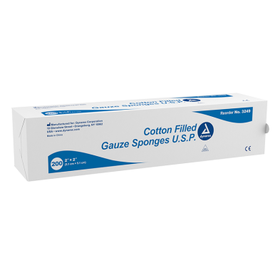 Dynarex-3249 Surgical Gauze Sponge 2"x 2" - Cotton Filled, 25/200/Cs