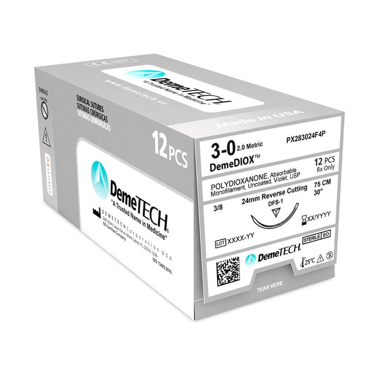 DemeTECH-PX283024F4P DemeDIOX 3/0 Polydioxanone Absorbable Suture, 30", Violet ,12/Box