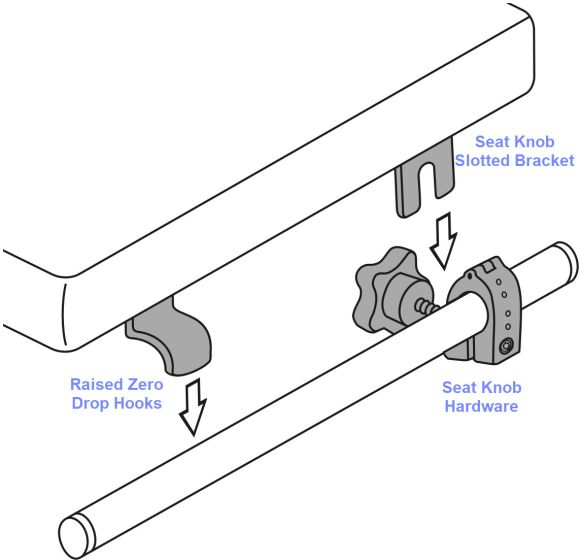 Therafin-50470 Seat Hardware, 2 Knob Wrap Around w/ Long Slotted Brackets & Zero Drop Hooks