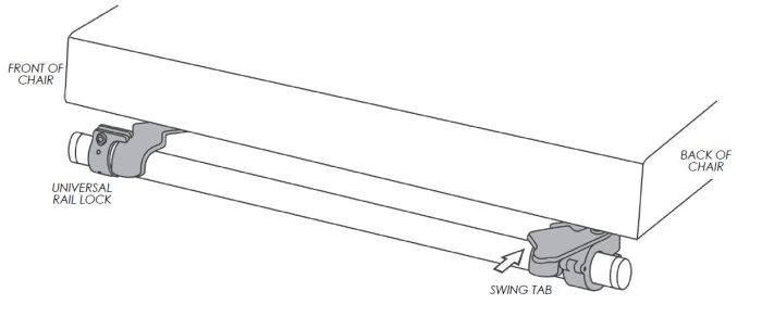 Therafin-50398 Seat Hardware, 1" Drop Hooks w/ Rail Locks & Swingtabs, 1" Tube