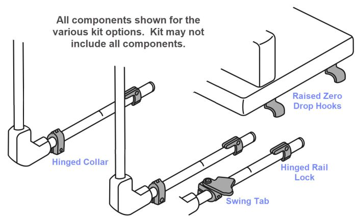 Therafin-50364 Seat Hardware, Zero Drop Hooks w/ Rail Locks & Collars