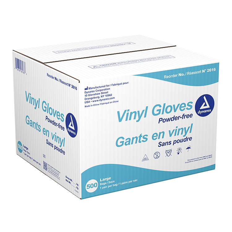 Dynarex Vinyl Exam Gloves, Powder Free (Case Of 500 Pairs)