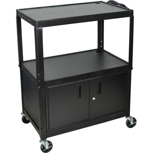 Luxor-AVJ42XLC Steel Adjustable Height Extra Large AV Cart with Cabinet - Black