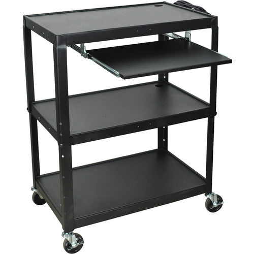 Luxor-AVJ42XLKB Steel Adjustable Height Extra Large AV Cart with Keyboard Shelf - Black