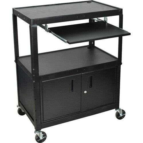 Luxor-AVJ42XLKBC Steel Adjustable Height Extra Large AV Cart with Keyboard Shelf and Cabinet - Black