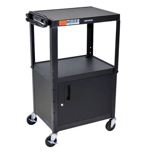 Luxor-AVJ42C Black Adjustable Height Steel A/V Cart with Cabinet