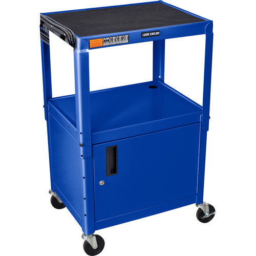 Luxor-AVJ42C-RB Adjustable Height Steel A/V Cart With Cabinet (Blue)