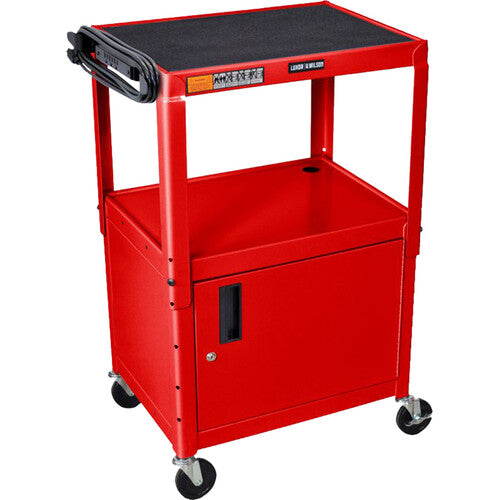 Luxor-AVJ42C-RD Red 42" Adj Height Cart w/ Cabinet
