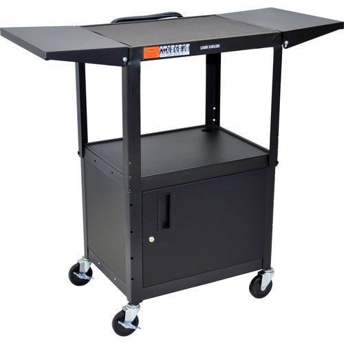 Luxor-AVJ42CDL Adjustable-Height Steel A/V Utility Cart with Cabinet & Drop Leaf Top Shelves (Black)
