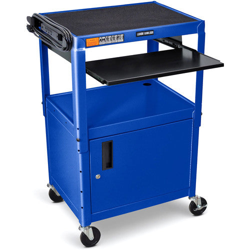 Luxor-AVJ42KBC-RB Adjustable-Height Steel AV Cart with Keyboard Tray and Cabinet (Blue)