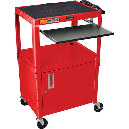 Luxor-AVJ42KBC-RD Adjustable Height Steel A/V Cart with Keyboard Shelf and Cabinet (Red)