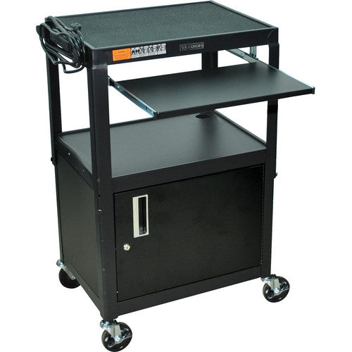 Luxor-AVJ42KBC Adjustable Height Steel A/V Cart with Keyboard Shelf and Cabinet (Black)