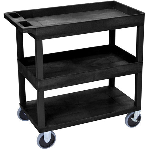 Luxor EC112HD-B 18 x 32 Cart (2 Tubs, 1 Flat Shelf, HD Casters, Black)