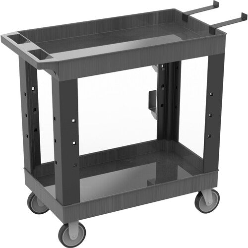 Luxor-EC11-NDUST-B 32 x 18" Heavy-Duty Industrial Cart with Two Shelves, Ladder Holder, Storage Hooks, and Spool Holder