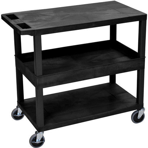 Luxor EC212-B 18x32" Utility Cart with 1 Tub and 2 Flat Shelves (Black)