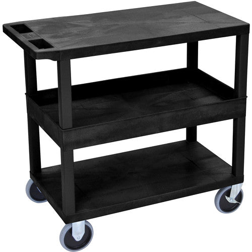 Luxor EC212HD-B 18x32" Heavy Duty Utility Cart with 1 Tub and 2 Flat Shelves (Black)
