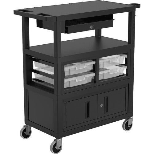 Luxor-ECMBSKBC-B 32 x 18" Deluxe Teacher Cart with Locking Cabinet & Storage Bins