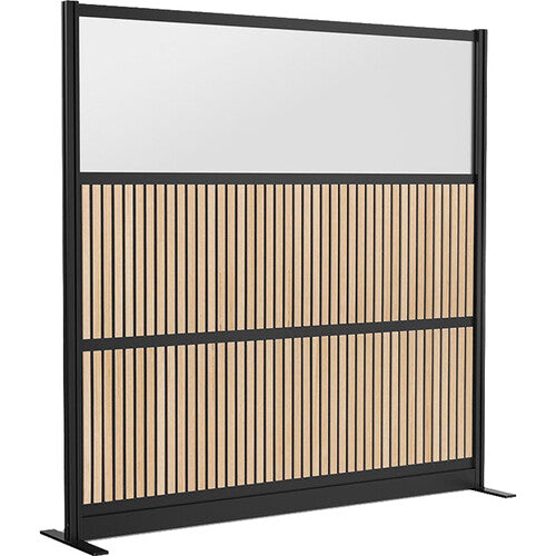 Luxor-MW-7070-WAB Grove Modular Wall with Wood Slats, Frosted White Panel, and Black Frame (70 x 70")