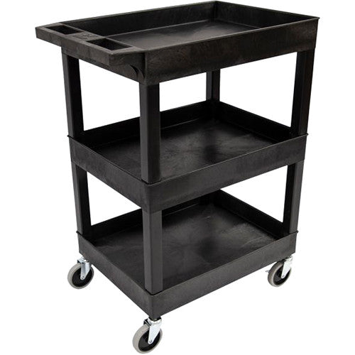 Luxor-SEC111-B 24" x 18" 3-Shelf Plastic Utility Tub Cart (Black)