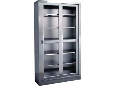 UMF MEDICAL-SS7816 Stainless Steel Storage & supply cabinet, 5 adjustable shelves, 2 glass sliding doors, 47"W x 84"H x 16"D