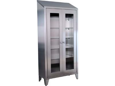 UMF MEDICAL-SS7834 Stainless Steel Instrument cabinet, 5 adjustable stainless steel shelves, 2 glass hinged doors, 36"W x 78"H x 16"D
