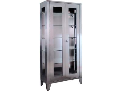 UMF MEDICAL-SS7840 Stainless Steel Display cabinet, 5 adjustable stainless steel shelves, 2 glass hinged doors, 36"W x 77"H x 16"D