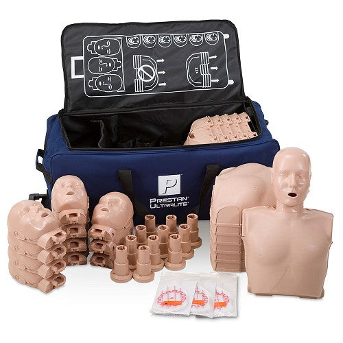 PRESTAN-PP-ULM-1200-DS Ultralite Manikin without CPR Feedback, 12-Pack (Dark Skin); includes (12) complete Ultralite Manikins, (150) Ultralite Face-Shield/Lung-Bags and a Deluxe Carry Bag on wheels with retractable pull handle and Instructions"
