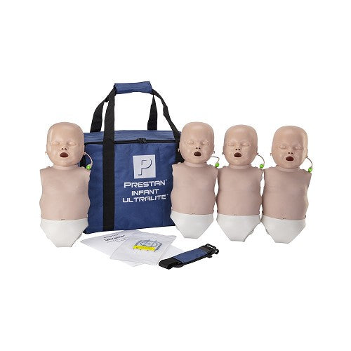 PRESTAN-PP-IULM-400M-DS Maniquí infantil ultraligero con información de RCP, paquete de 4 (piel oscura); incluye (4) maniquíes infantiles ultraligeros completos, (50) protectores faciales/bolsas pulmonares infantiles, bolsa de transporte e instrucciones