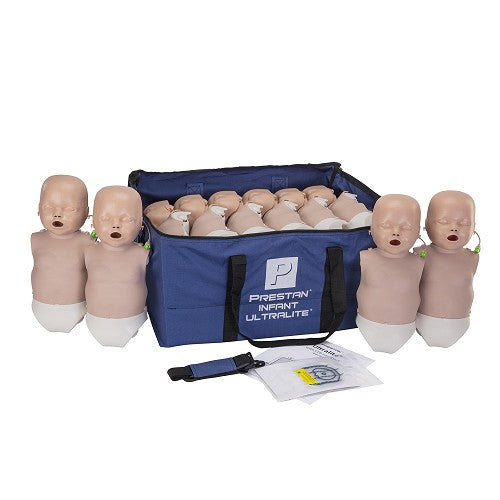 PRESTAN-PP-IULM-1200M-MSDS Infant Ultralite Manikin with CPR Feedback Diversity Kit, 12-Pack (6 Medium Skin & 6 Dark Skin); includes (12) complete Infant Ultralite Manikins, (150) Infant Face-Shield/Lung-Bags, Carry Bag and Instructions