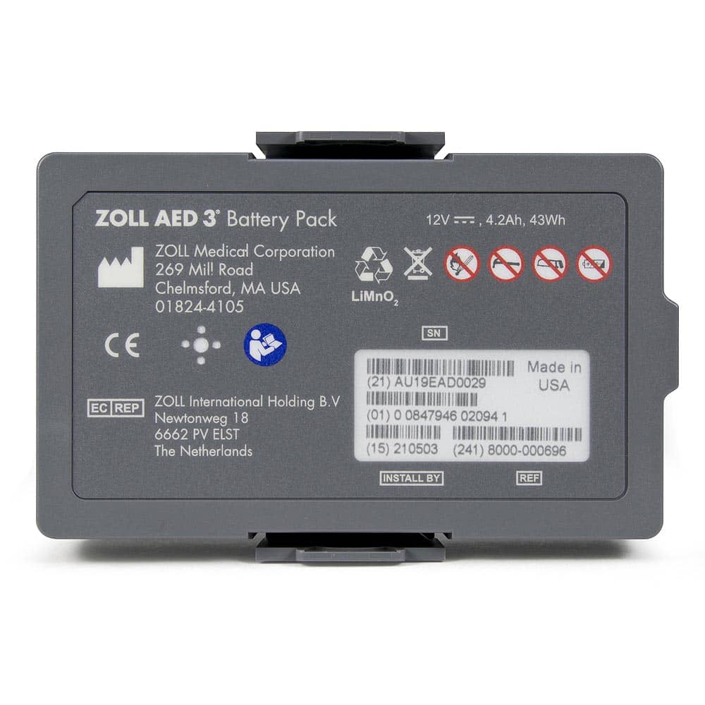 ZOLL-8000-000696 Paquete de 3 baterías AED (paquete de baterías de dióxido de manganeso y litio)