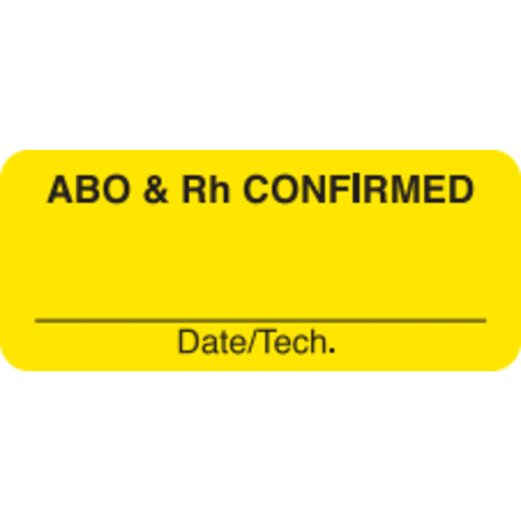 Marketlab-0339 Blood Bank Labels, ABO/RH Confirmed Labels • Yellow, 1000/pk