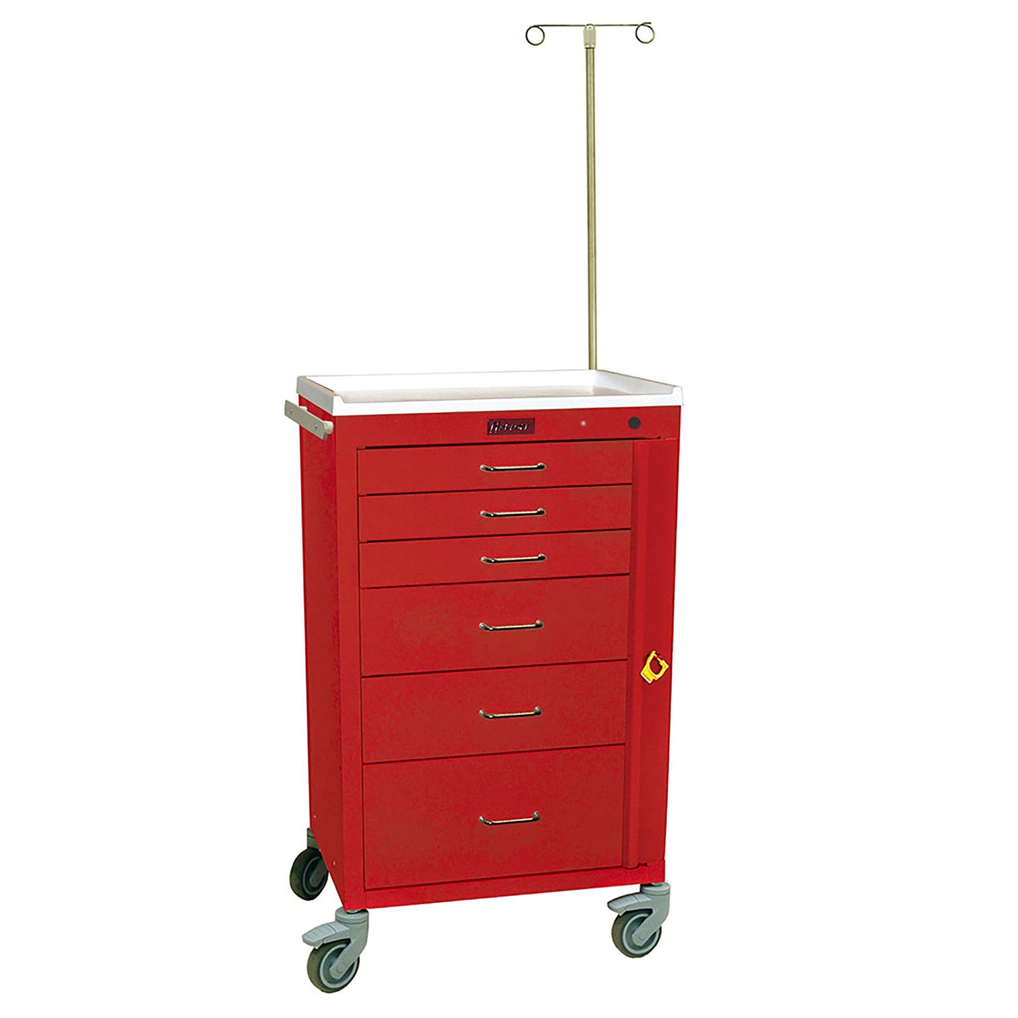 Harloff-4156B-EMG Mini24 6 Drawer Cart (Tall), Breakaway Lock (100 Seals), 3×3", 2×6", 1×9" Drawers, 3" Casters, EMG Package (IV Pole, O2 Holder, Cardiac Board, Push Handle), Repl M3DS2430B06 + MD24-EMG Each