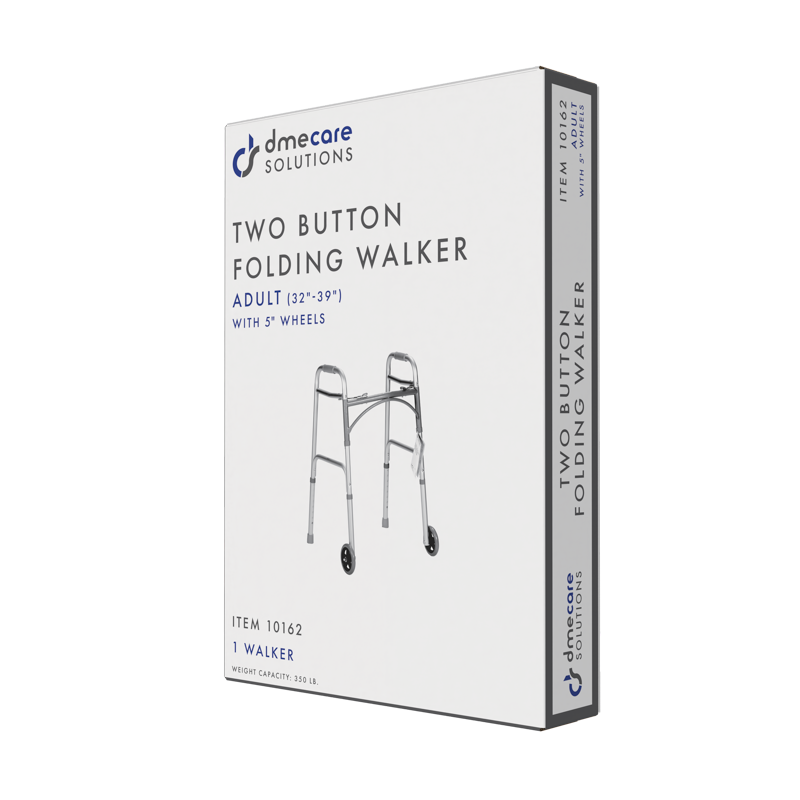 Dynarex-10162-4 Adult Two Button Folding Walker w/ 5" Wheels 32" - 39" 1pc/bag, 4bags/cs