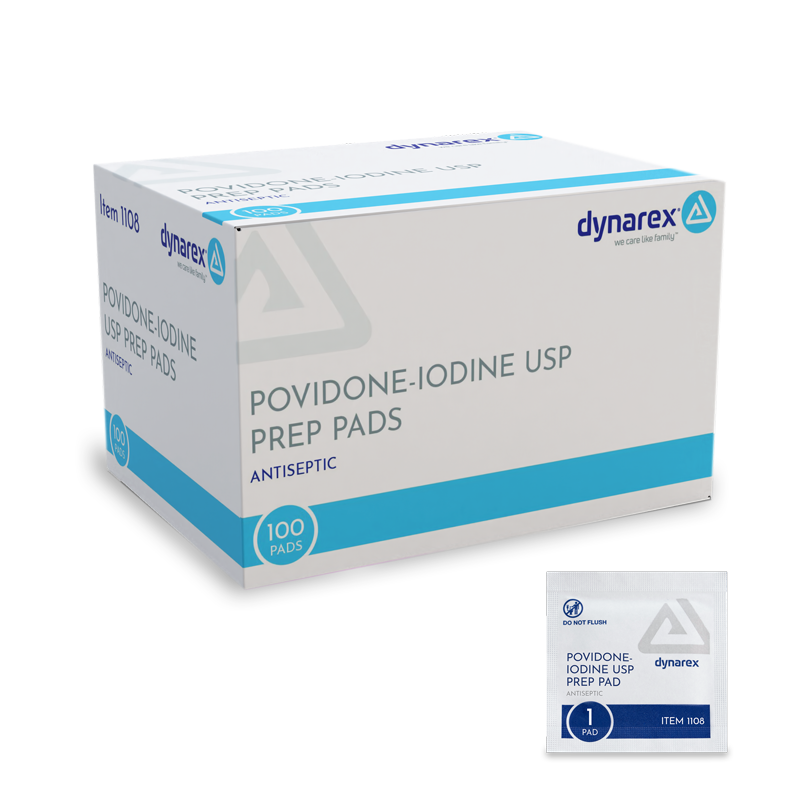 Dynarex-1108 Povidone-Iodine Prep Pad - Medium (100/bx 10bxs/cs)
