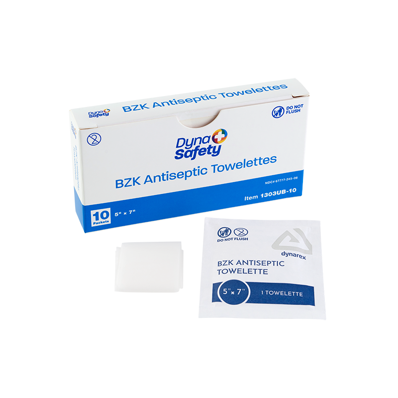 Dynarex 1303UB-10 BZK Antiseptic Towelettes, 5" x 7" (10/box 100 boxes/case)