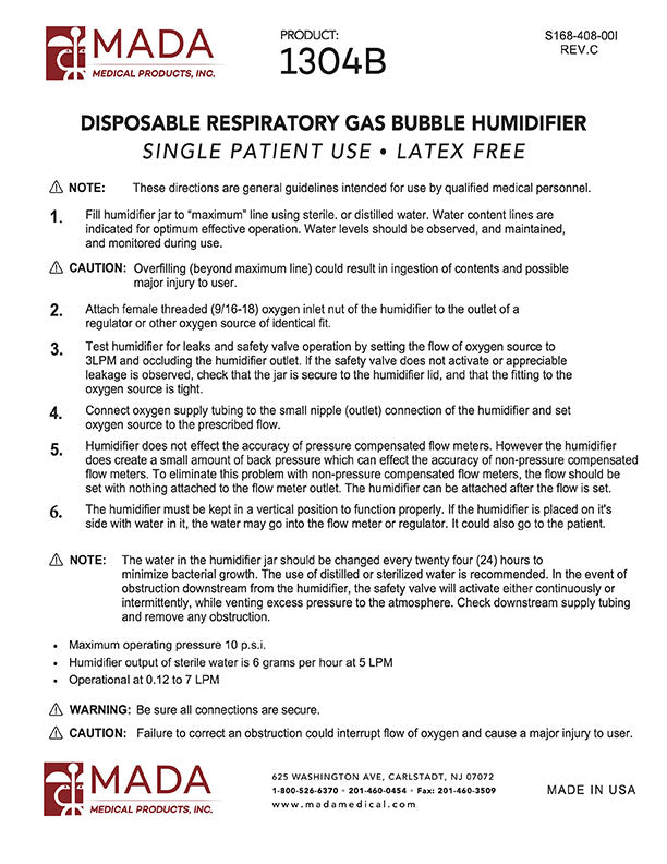 Mada Medical-1304B Disposable Humidifier (1 EA)