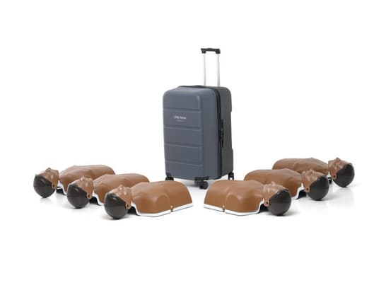 LAERDAL-135-01250 Little Anne DARK 6-pack NEW: 6 stackable manikins (Dark), 6 Manikin faces, 60 manikin filters, 12 AA batteries, 24 manikin wipes, 1 wheeled suitcase, 1 User Guide, 1 Warranty, 1 Important Product Information