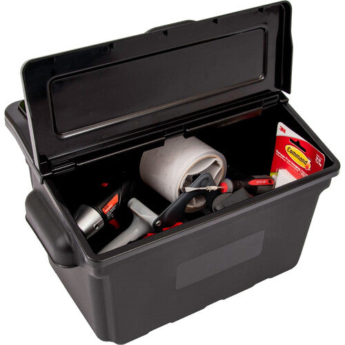 Luxor-SEC111-B-OUTRIG 24" x 18" 3-Shelf Plastic Utility Tub Cart with Outrigger Bins (Black)