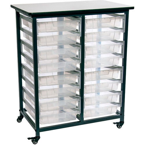 Luxor-MBS-DR-16S-CL Mobile Bin Storage Double-Rack Unit with 16 Small Clear Bins
