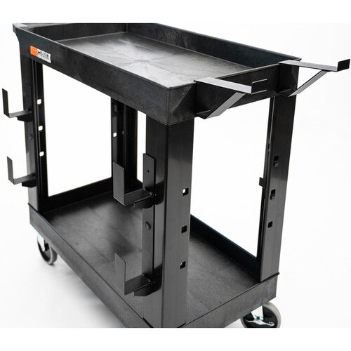 Luxor-EC11-NDUST-B 32 x 18" Heavy-Duty Industrial Cart with Two Shelves, Ladder Holder, Storage Hooks, and Spool Holder