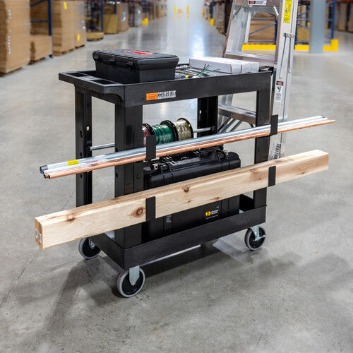 Luxor-EC11-NDUST-B 32 x 18" Heavy-Duty Industrial Cart with Two Shelves, Ladder Holder, Storage Hooks, and Spool Holder