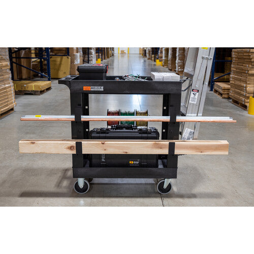 Luxor-EC11-NDUST-B 32 x 18" Heavy-Duty Industrial Cart with Two Shelves, Ladder Holder, Storage Hooks, and Spool Holder