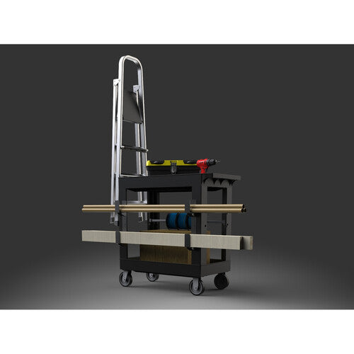 Luxor-EC11-NDUST-B 32 x 18" Heavy-Duty Industrial Cart with Two Shelves, Ladder Holder, Storage Hooks, and Spool Holder